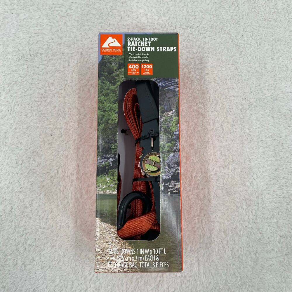 Ozark Trail 2pk 1" x 10ft Ratchet Tie-Down Straps w/Storage Bag 400lb WLL/1200